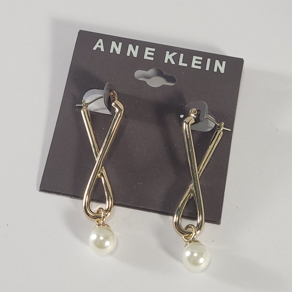Anne Klein Drop Earrings Womens OS Gold Faux Pearl Twisted‎ Infinity Dangle